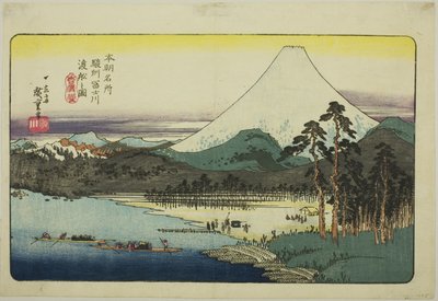 骏河省渡过富士河的渡船（孙州藤川渡船），选自 "日本名胜（本町名胜）"系列 作者 歌川宏重