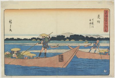 1841年至1842年在Mitsuke乘坐Tenryu河渡轮 作者 Utagawa Hiroshige