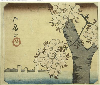 御殿山的花，"江户名胜剪影（Harimaze Koto meisho）"系列纸张的一部分 作者 歌川宏重