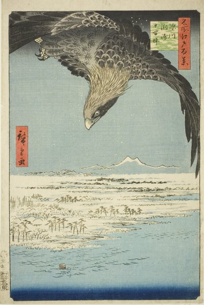 深川素昭和朱曼萩（深川素昭-朱曼萩），选自 "江户百景（名所江户百景）"系列 作者 歌川宏重