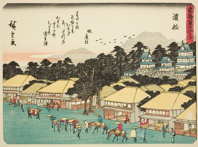 浜松，选自 "东海道五十三站 "系列，又称 "有诗的东海道"（Kyoka iri Tokaido）。 作者 歌川宏重