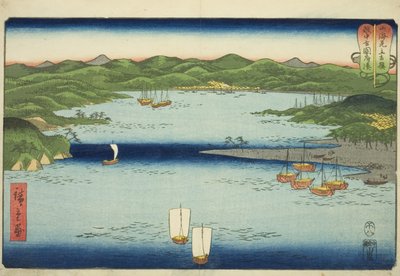 江中省国府港（江中国府港），选自 "山海间的摔跤比赛（Sankai mitate zumo）"系列 作者 歌川宏重
