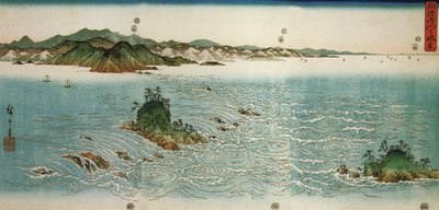 广重，岩石海岸上的漩涡 作者 歌川宏重
