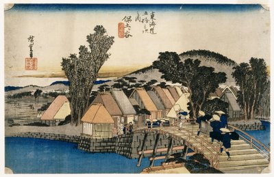 保土谷，Shinkame Bashi，站5（彩色印刷木版） 作者 歌川宏重