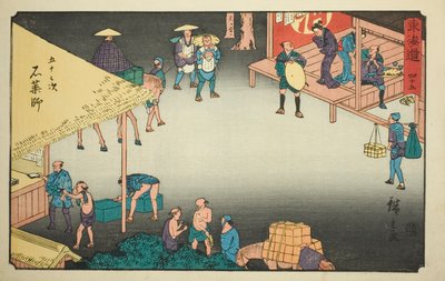 Ishiyakushi-No. 45，选自 "东海道五十三站 "系列，又称 "丽正东海道"。 作者 歌川宏重