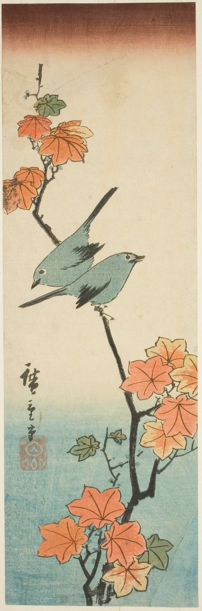 枫树枝上的日本白眼 作者 歌川宏重