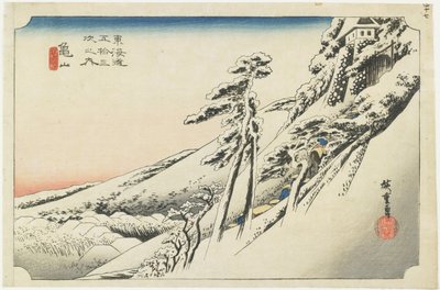 Kameyama  - 雪后晴朗的天气，1833年 作者 Utagawa Hiroshige