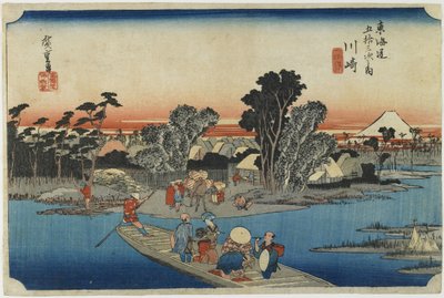 川崎 - 在Rokugo的渡轮_，1833年 作者 Utagawa Hiroshige