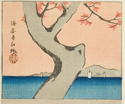 开安寺的枫叶，"江户名胜剪影 "系列中的一张纸的一部分 作者 歌川宏重