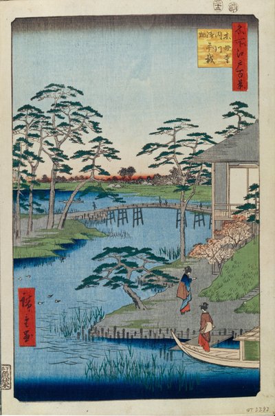 内河百川入口处的御堂寺和菜田，江户百景，1856-1858年 作者 Utagawa Hiroshige