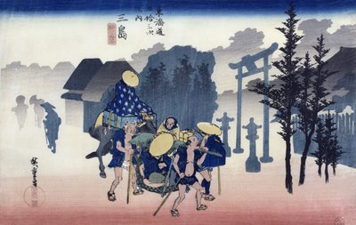 Mishima的晨雾，来自东海道的53个系列，1834-35（彩色木版画） 作者 Utagawa Hiroshige