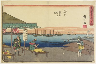 早晨场景在Samezu，品川，1841-1842 作者 歌川宏重