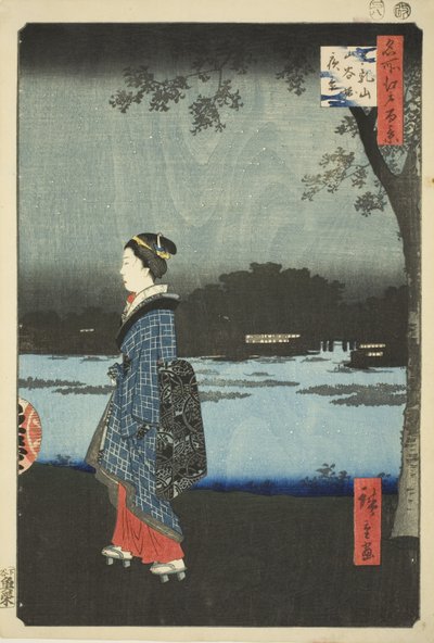 松地山和三屋运河夜景（松地山三屋堀夜景），选自 "江户名胜百景 "系列 作者 歌川宏重