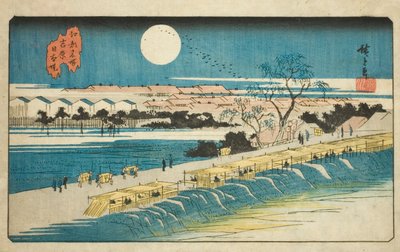 吉原附近的日本堤坝（吉原 Nihon-zutsumi ），选自 "江户名胜（江户名胜）"系列 作者 歌川宏重