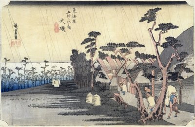 Oiso：Toraga Ame Shower，来自&39;东海道路53号&39;系列，1834-35（彩色木版画） 作者 Utagawa Hiroshige