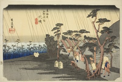 大矶：大矶：寅之雨》，选自 "东海道五十三站 "系列，又称 "Hoeido 东海道"。 作者 歌川宏重