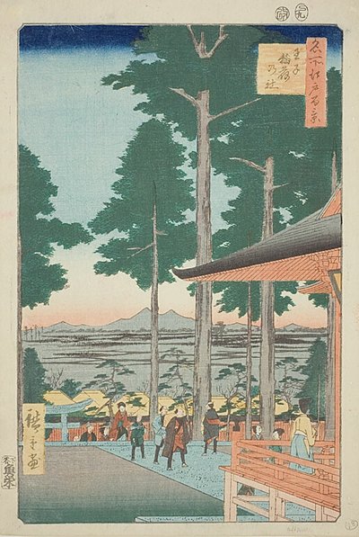 奥寺稻荷神社（奥寺稻荷之夜），"江户百景（名所江户百景）"系列第 18 号 作者 歌川宏重