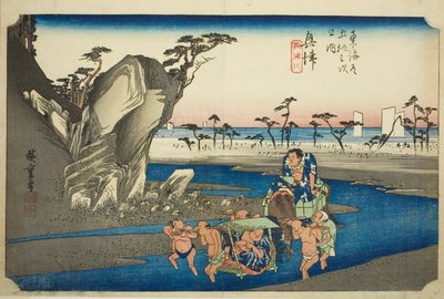 冲津冲津川（冲津，冲津川），选自 "东海道五十三站 "系列，又称 "Hoeido 东海道"。 作者 歌川宏重