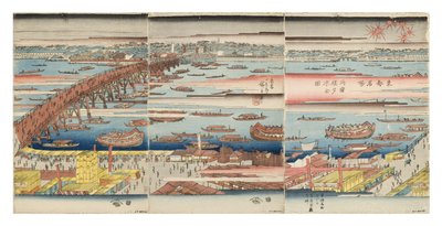 在Ryogoku桥的夏天晚上的全景，c.1832-34（木刻） 作者 Utagawa Hiroshige