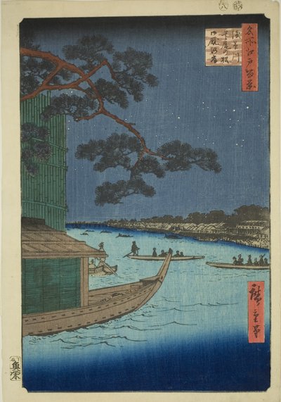 浅草川的成功之松和大宫桥，选自 "名所江户百景 "系列。 作者 歌川宏重