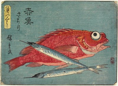 红鲷鱼和Halfbeak，1830-1844 作者 歌川宏重