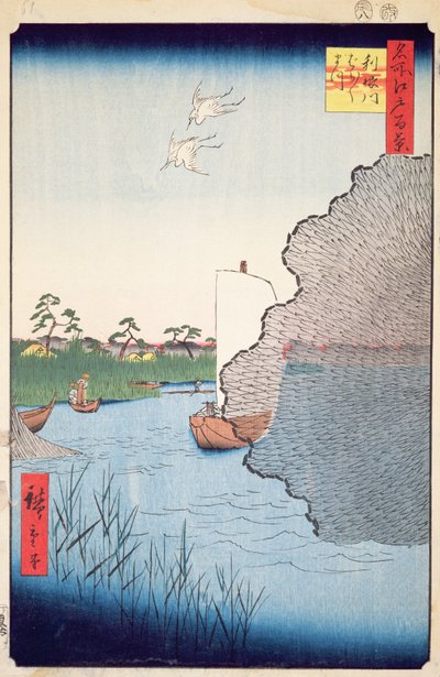 Sconetered Pines，Tone River，来自Edo的One Hundred着名景观，1856年（木版彩色印刷） 作者 歌川宏重