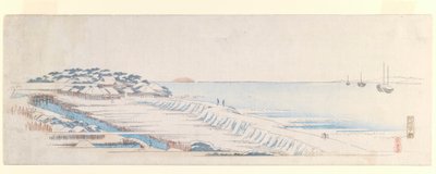 Susaki的Snow Dawn，来自Letter-Sheet套装，c.1839-40（彩色木版画） 作者 歌川宏重