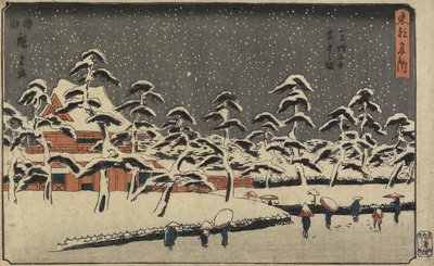 Zo_jo_ji寺庙雪视图在Shiba，1847-1852 作者 Utagawa Hiroshige
