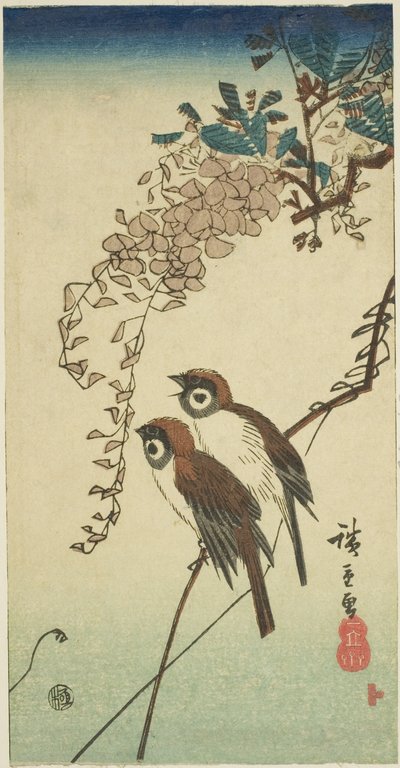 麻雀和紫藤 作者 歌川宏重