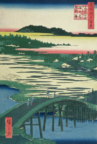高田的Sugatami Bridge，Omokage Bridge和Jariba，1857年的“江户一百个着名景观”系列（彩色木版画） 作者 Utagawa Hiroshige
