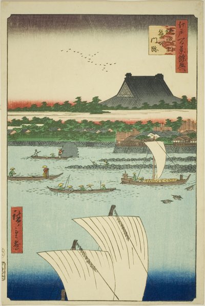 铁炮洲和筑地本愿寺，选自 "江户百景补遗 "系列 作者 歌川宏重