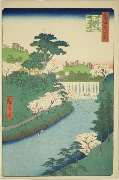 俗称 "大瀑布 "的王子大屋桥川大坝，出自 "名所江户百景 "系列。 作者 Utagawa Hiroshige