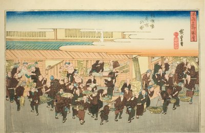 藏古场的鱼市场，选自 "大阪名胜（浪速名胜）"系列 作者 歌川宏重