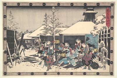 四十七忍忠义盟》，第十一幕，第 3 号：夜袭被浪人夺走的莫洛奈奥 作者 歌川宏重