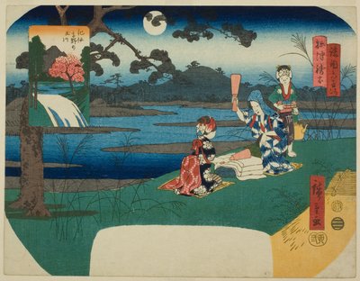 摄津国的土井宝石河（摄津土井）和纪伊国的甲屋宝石河（纪伊甲屋玉川），出自 "各省的六条宝石河（庄国无玉川）"系列。 作者 歌川宏重