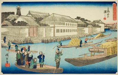 江户奇观 "系列中的 "夜郎渡口"（夜郎之渡口 作者 歌川宏重
