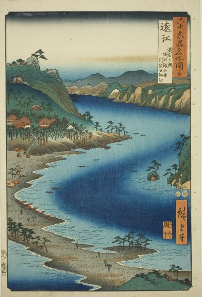 户富省：堀江浜名湖畔金山寺附近的稻狭狭湾（户富、浜名之湾、堀江金山寺、稻狭之湾），选自 "六十多个省的名胜（六十多个省的名胜）"系列 作者 歌川宏重