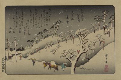 阿苏卡山的黄昏之雪。选自1838年的《江户周边八景》系列。 作者 歌川宏重