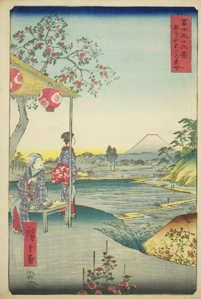 从越谷茶室眺望富士山（越谷富士见茶屋），选自 "富士山三十六景 "系列 作者 歌川宏重