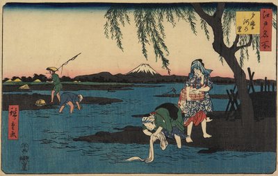 1858年3月，塔玛川河畔的村庄 作者 Utagawa Hiroshige