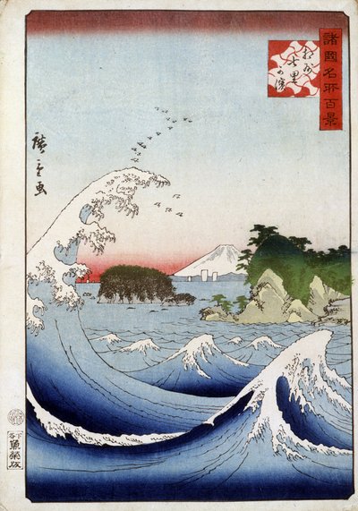 不安的大海背后的富士山--日本广重的版画作品 作者 歌川二广