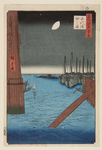 从英台桥看月岛（英台桥月岛）（彩色木版画 作者 歌川二广