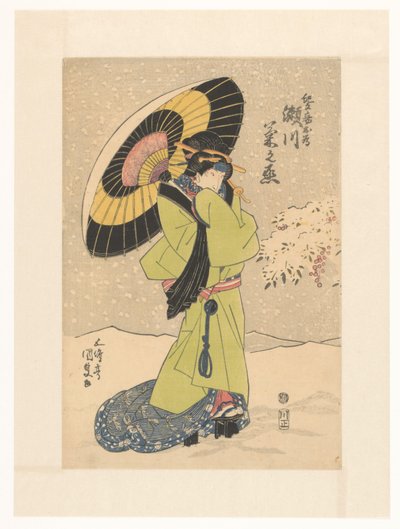 雪中撑伞的梅卡梅妃 作者 歌川国贞（一）