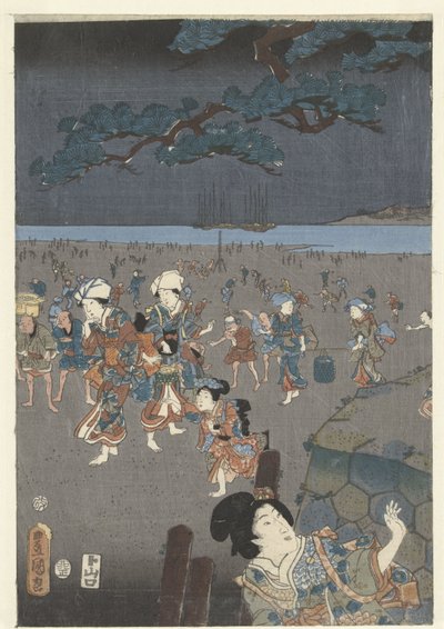 在明石海滩捡贝壳
明石之浦shiogari no zu 作者 山口屋东兵卫