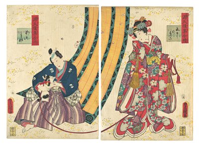对三公主和柏木的模仿："第50章：复活节的小屋......，1858年，第二个月。 作者 歌川国贞