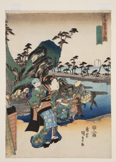 Okitsu (Okitsu no zu) 的景色（彩色木版画） 作者 歌川国贞