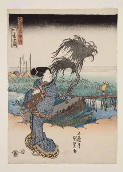 View of Yokkaichi (Yokkaichi no zu) (colour woodblock print) 作者 歌川国贞