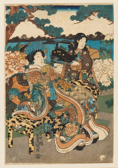 木版画--歌妓和女仆，1786-1865年 作者 歌川国贞