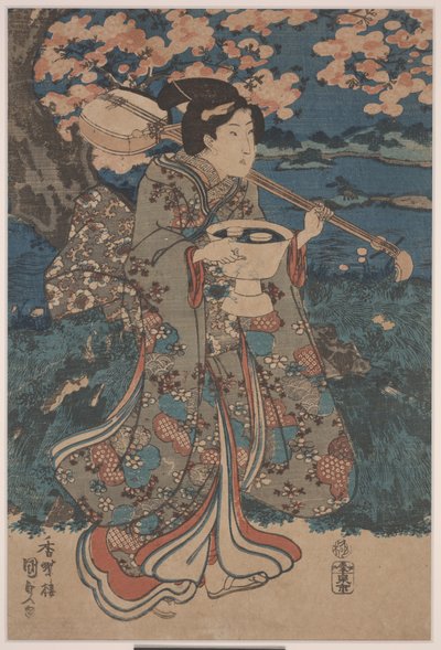 参加樱花观赏派对（彩色木刻） 作者 歌川国三