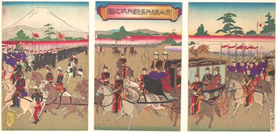 1889年2月，明治22年，青山的军事检阅阅兵式的景色。 作者 歌川国贞II